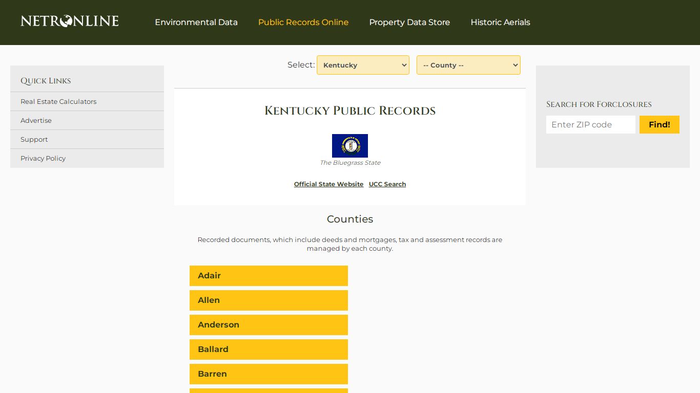 Kentucky Public Records Online Directory - NETROnline.com
